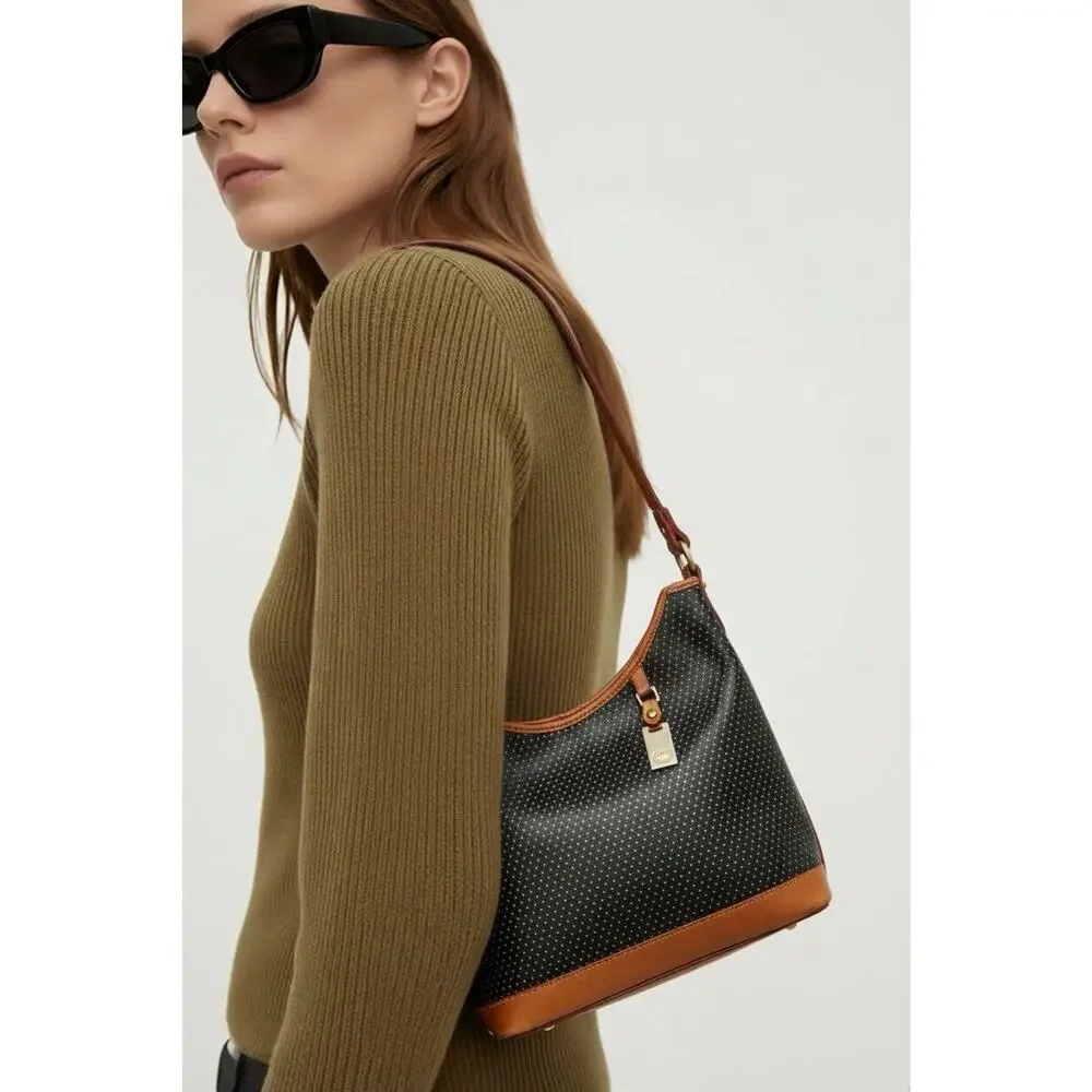 Vintage Dooney & Bourke Cabrio Black Perforated Leather Hobo Bag Read